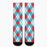 Red Blue And White Argyle Pattern Print Crew Socks