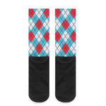 Red Blue And White Argyle Pattern Print Crew Socks