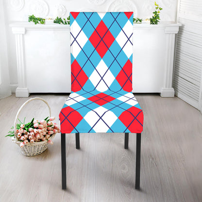 Red Blue And White Argyle Pattern Print Dining Chair Slipcover