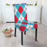 Red Blue And White Argyle Pattern Print Dining Chair Slipcover
