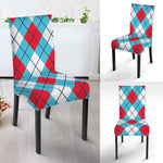 Red Blue And White Argyle Pattern Print Dining Chair Slipcover