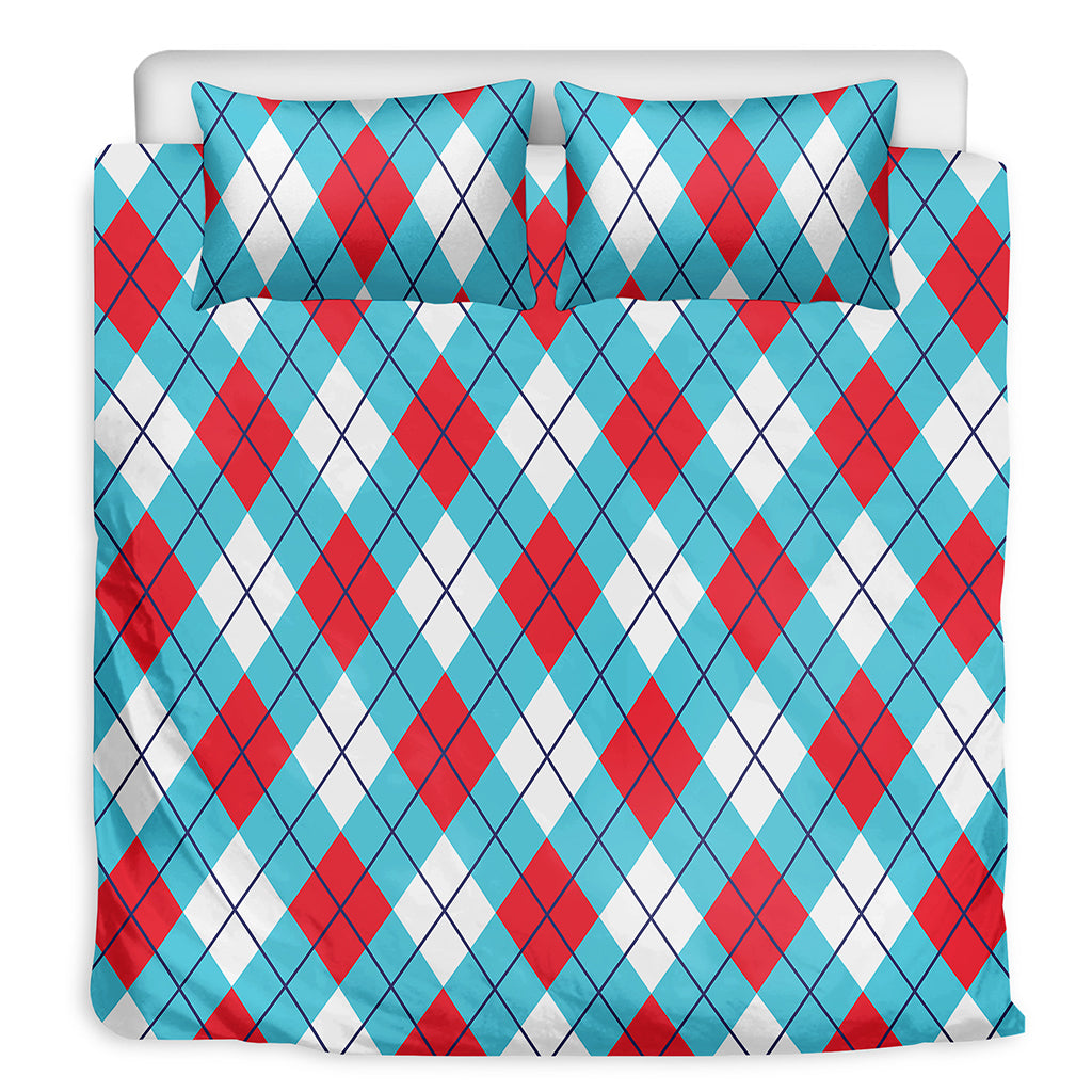 Red Blue And White Argyle Pattern Print Duvet Cover Bedding Set