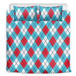 Red Blue And White Argyle Pattern Print Duvet Cover Bedding Set