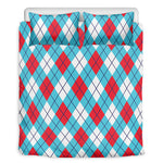 Red Blue And White Argyle Pattern Print Duvet Cover Bedding Set