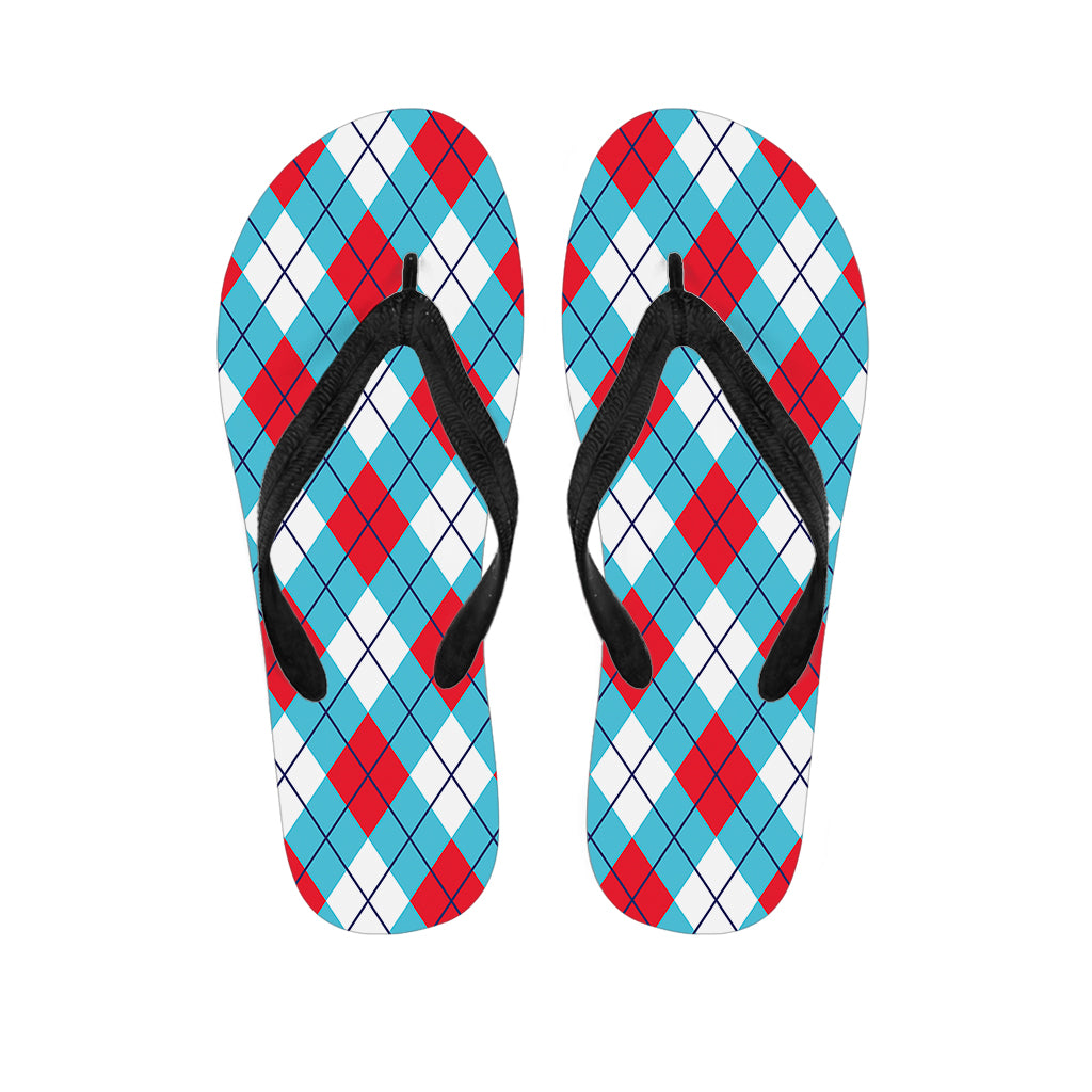 Red Blue And White Argyle Pattern Print Flip Flops