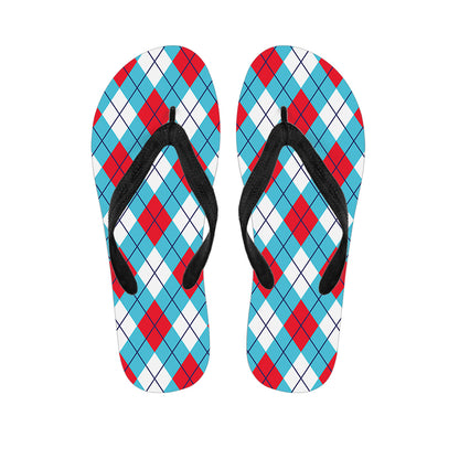 Red Blue And White Argyle Pattern Print Flip Flops