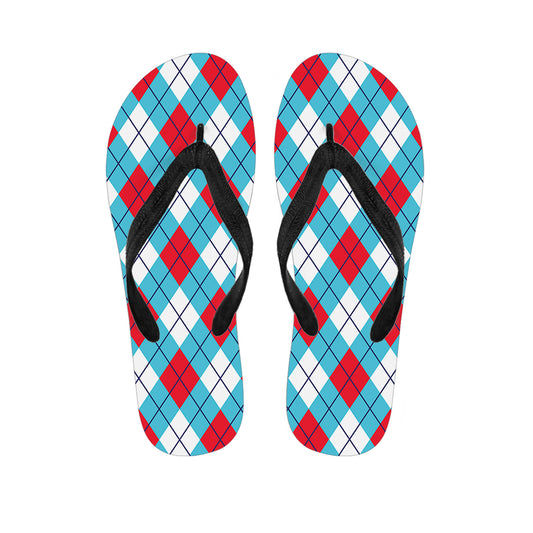 Red Blue And White Argyle Pattern Print Flip Flops
