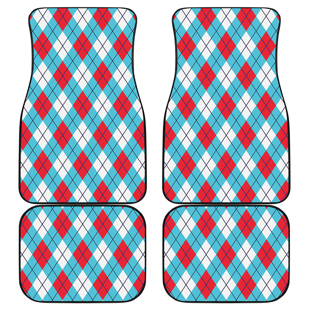 Red Blue And White Argyle Pattern Print Front and Back Car Floor Mats