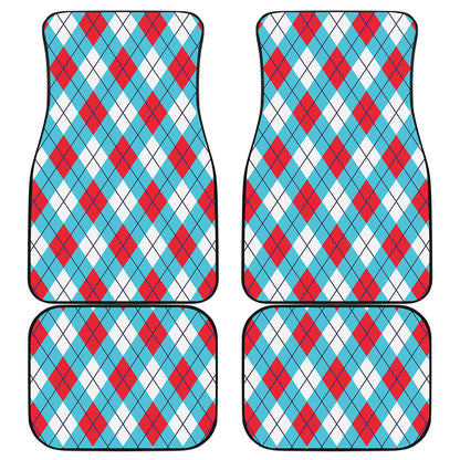 Red Blue And White Argyle Pattern Print Front and Back Car Floor Mats