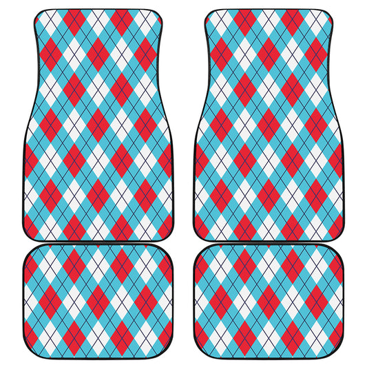 Red Blue And White Argyle Pattern Print Front and Back Car Floor Mats