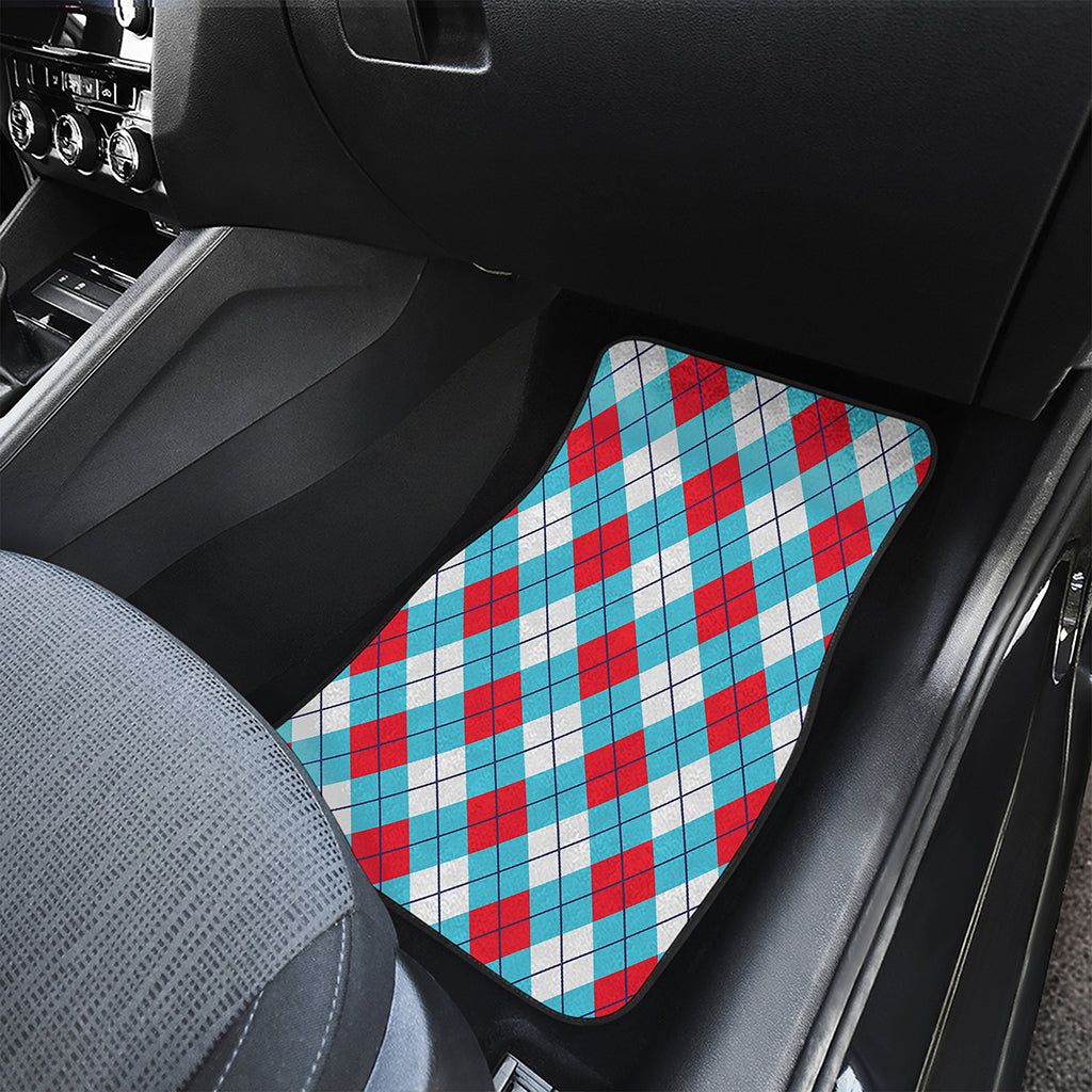 Red Blue And White Argyle Pattern Print Front and Back Car Floor Mats