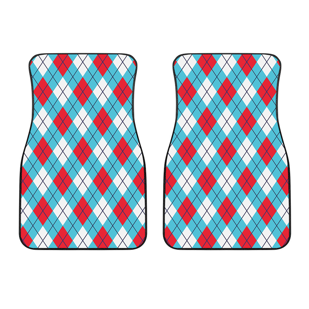 Red Blue And White Argyle Pattern Print Front Car Floor Mats