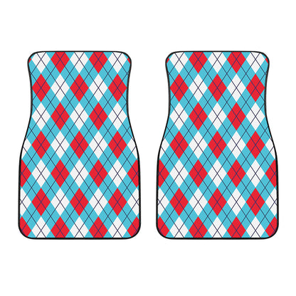 Red Blue And White Argyle Pattern Print Front Car Floor Mats