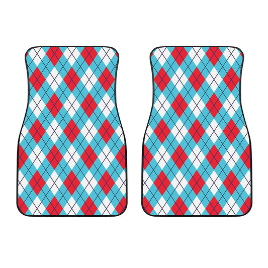 Red Blue And White Argyle Pattern Print Front Car Floor Mats