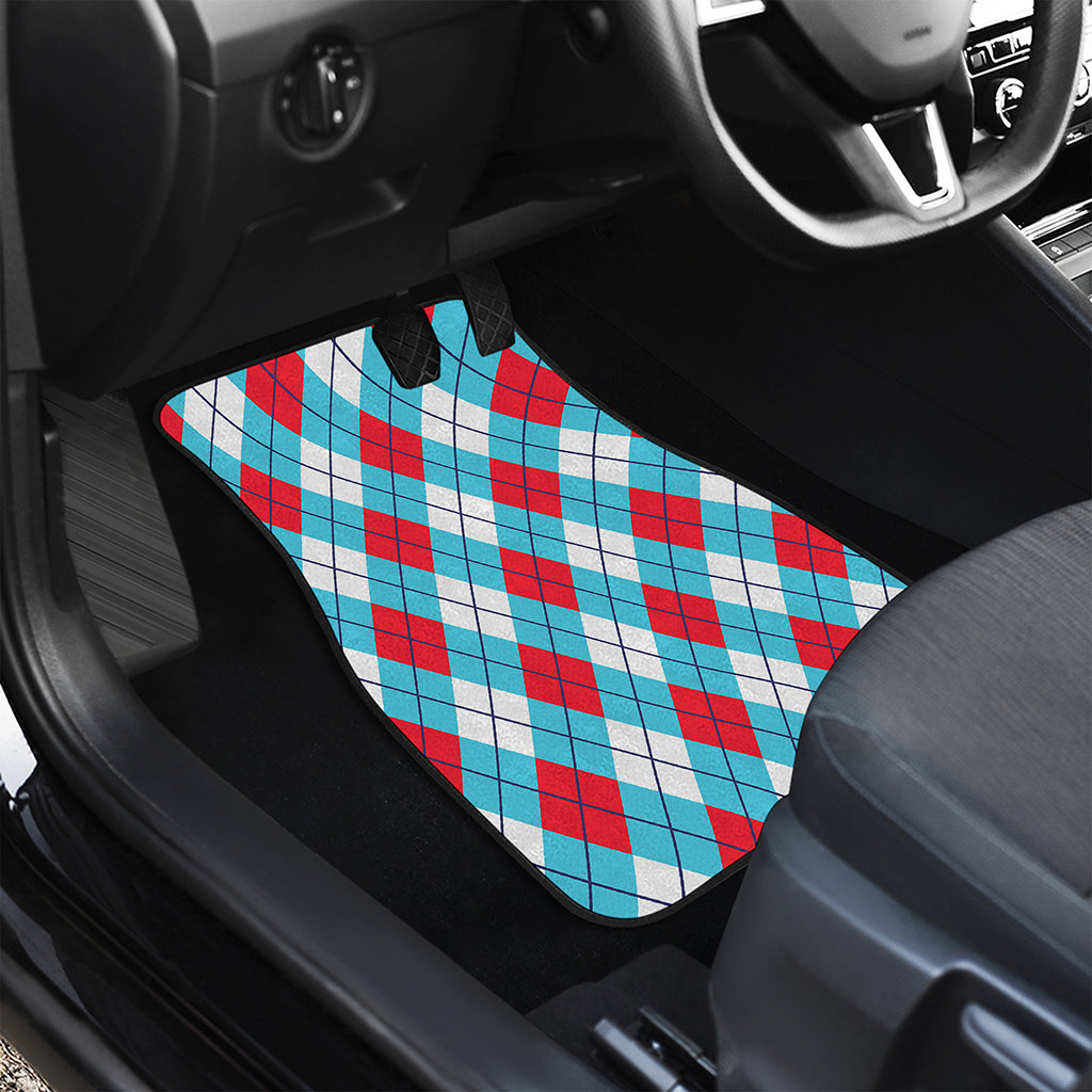 Red Blue And White Argyle Pattern Print Front Car Floor Mats