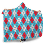 Red Blue And White Argyle Pattern Print Hooded Blanket