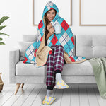 Red Blue And White Argyle Pattern Print Hooded Blanket