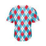 Red Blue And White Argyle Pattern Print Men's Baseball Jersey