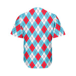 Red Blue And White Argyle Pattern Print Men's Baseball Jersey