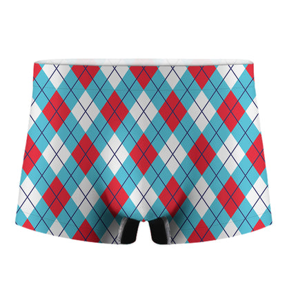 Red Blue And White Argyle Pattern Print Men's Boxer Briefs