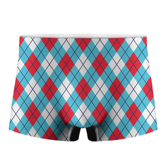 Red Blue And White Argyle Pattern Print Men's Boxer Briefs