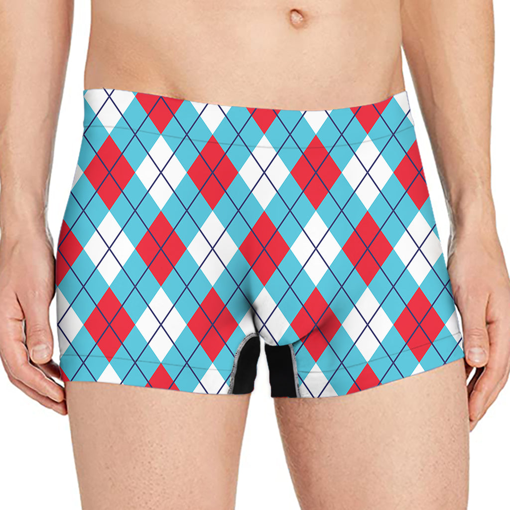 Red Blue And White Argyle Pattern Print Men's Boxer Briefs
