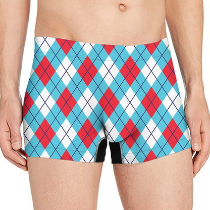 Red Blue And White Argyle Pattern Print Men's Boxer Briefs