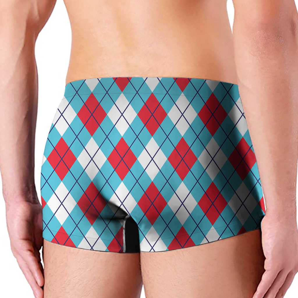 Red Blue And White Argyle Pattern Print Men's Boxer Briefs