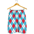 Red Blue And White Argyle Pattern Print Men's Shorts
