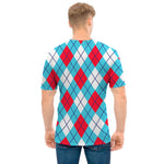 Red Blue And White Argyle Pattern Print Men's T-Shirt