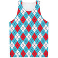 Red Blue And White Argyle Pattern Print Men's Tank Top