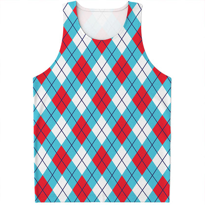Red Blue And White Argyle Pattern Print Men's Tank Top