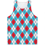 Red Blue And White Argyle Pattern Print Men's Tank Top
