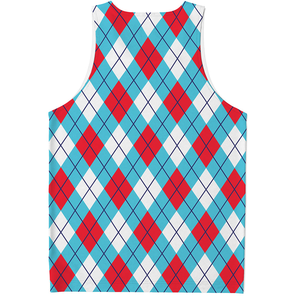 Red Blue And White Argyle Pattern Print Men's Tank Top
