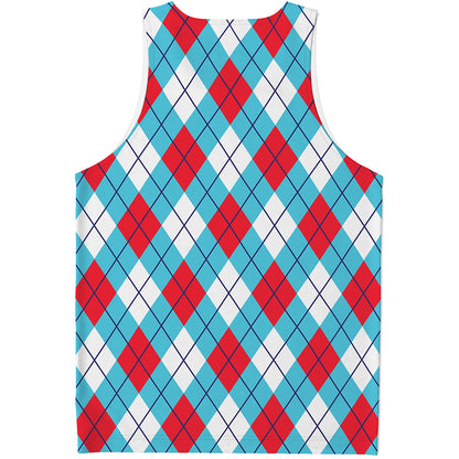 Red Blue And White Argyle Pattern Print Men's Tank Top