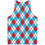 Red Blue And White Argyle Pattern Print Men's Tank Top