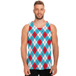 Red Blue And White Argyle Pattern Print Men's Tank Top