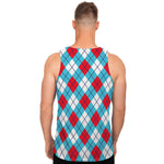 Red Blue And White Argyle Pattern Print Men's Tank Top