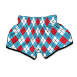 Red Blue And White Argyle Pattern Print Muay Thai Boxing Shorts