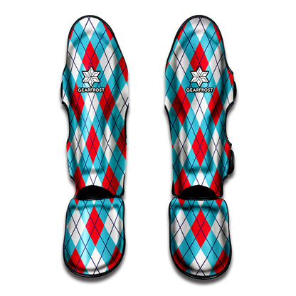 Red Blue And White Argyle Pattern Print Muay Thai Shin Guard