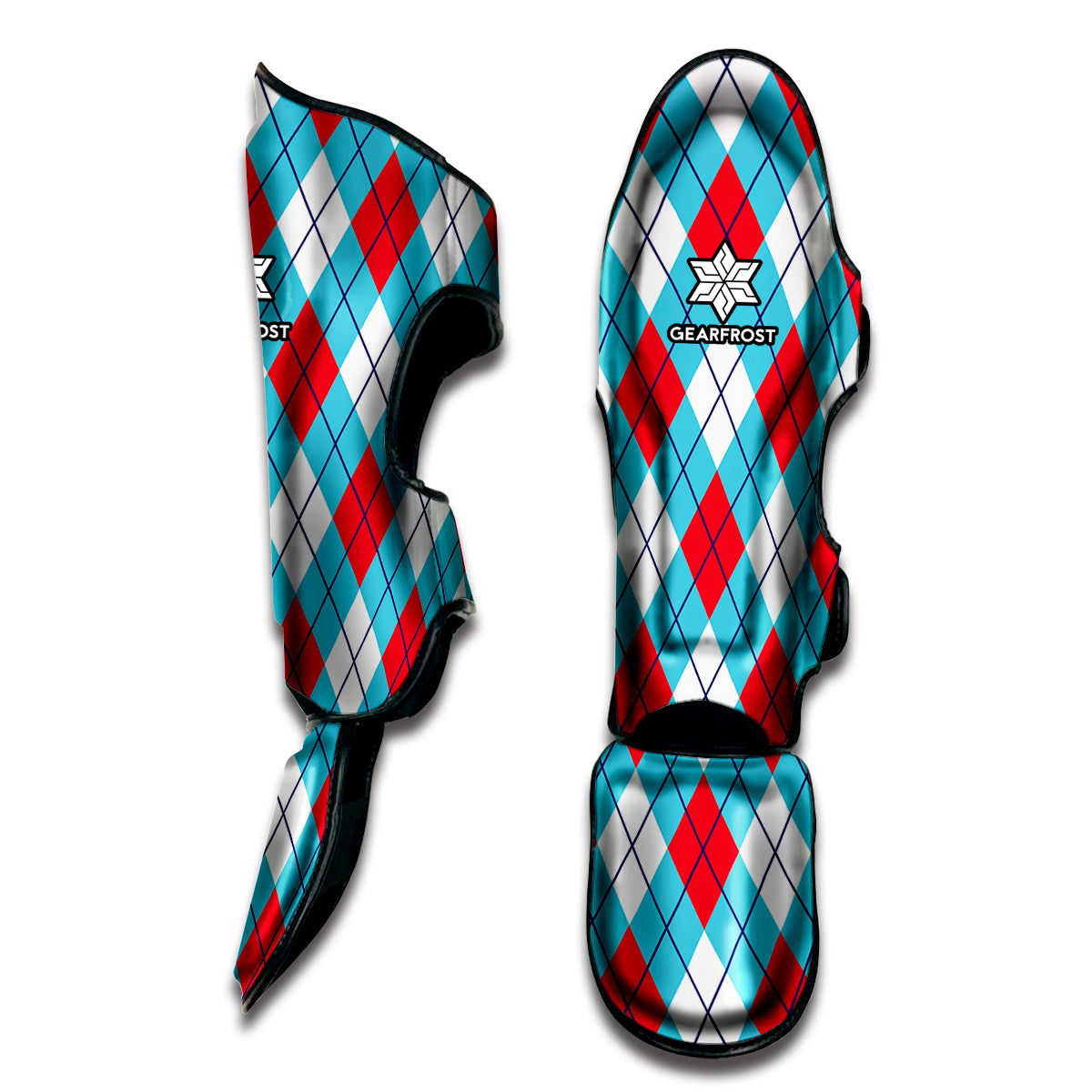 Red Blue And White Argyle Pattern Print Muay Thai Shin Guard