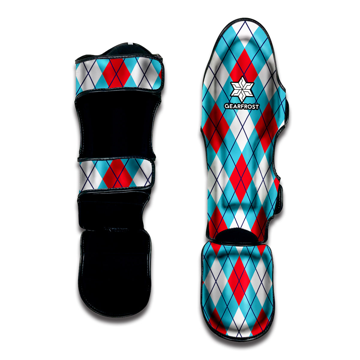 Red Blue And White Argyle Pattern Print Muay Thai Shin Guard