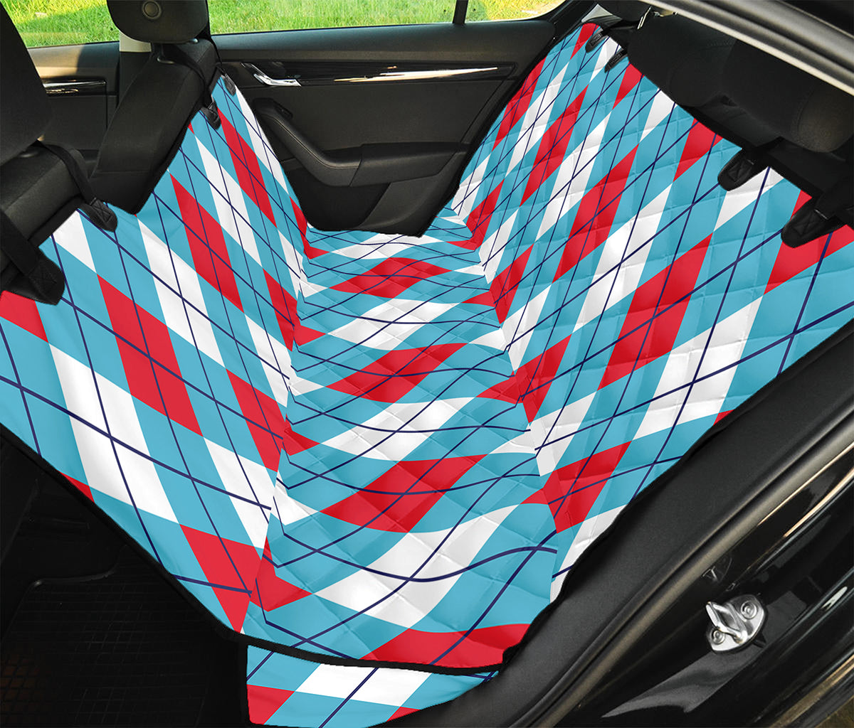 Red Blue And White Argyle Pattern Print Pet Car Back Seat Cover