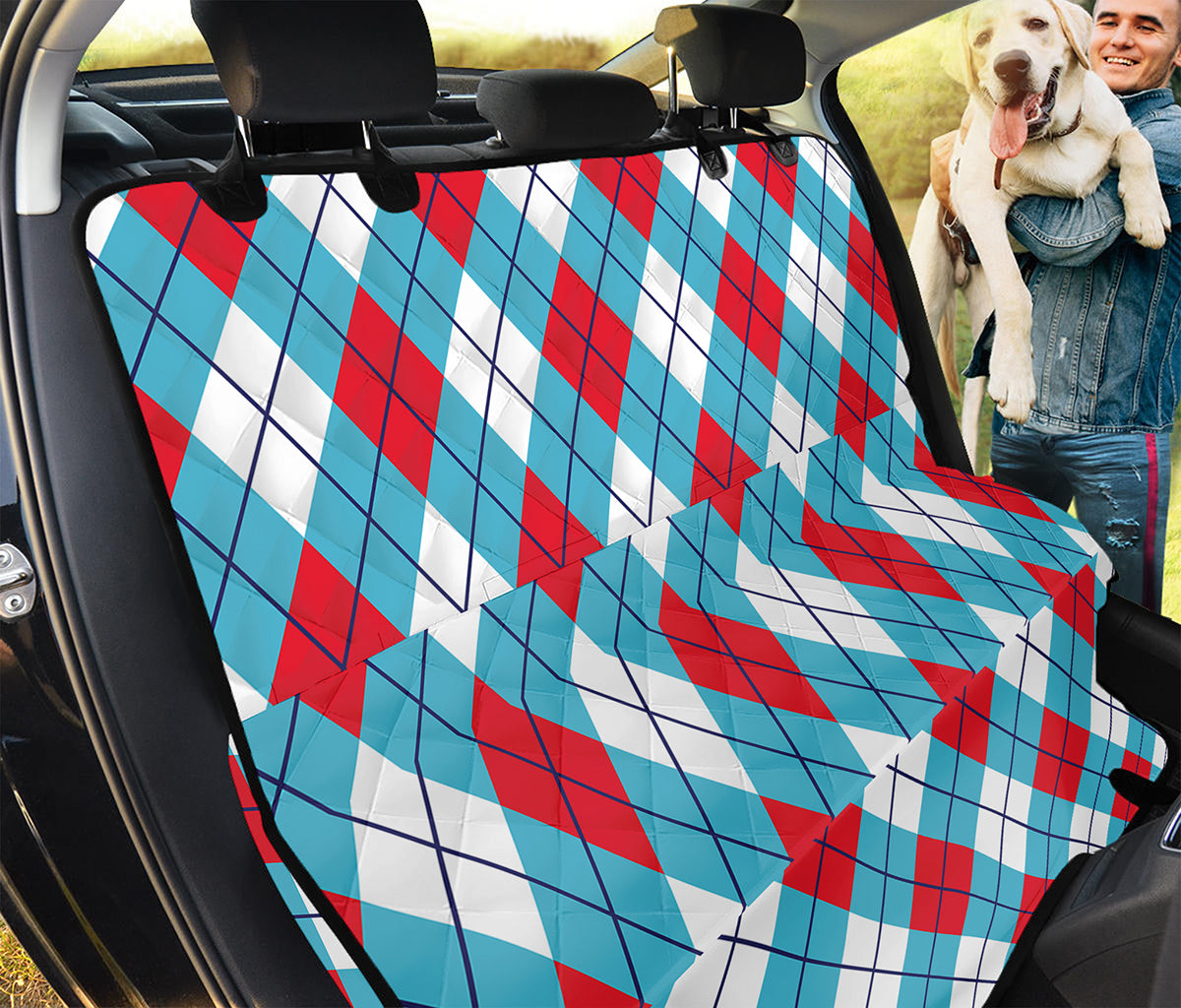 Red Blue And White Argyle Pattern Print Pet Car Back Seat Cover