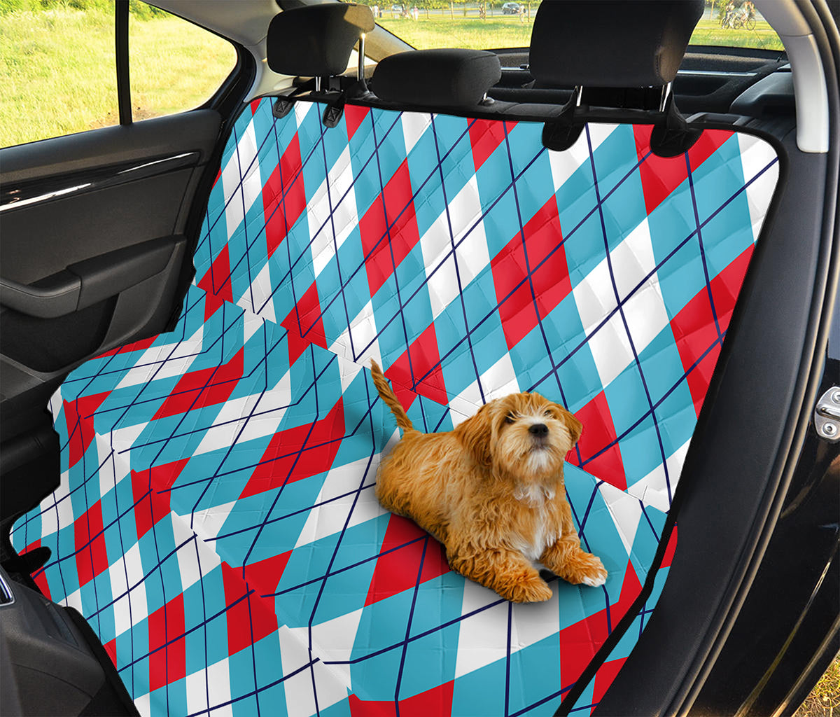 Red Blue And White Argyle Pattern Print Pet Car Back Seat Cover
