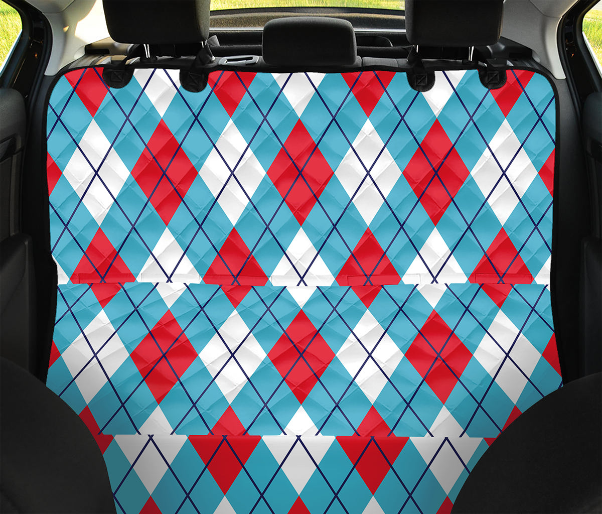 Red Blue And White Argyle Pattern Print Pet Car Back Seat Cover