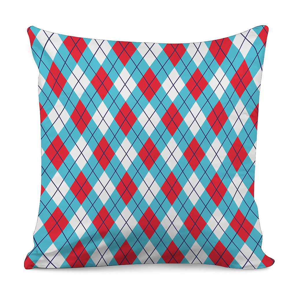 Red Blue And White Argyle Pattern Print Pillow Cover