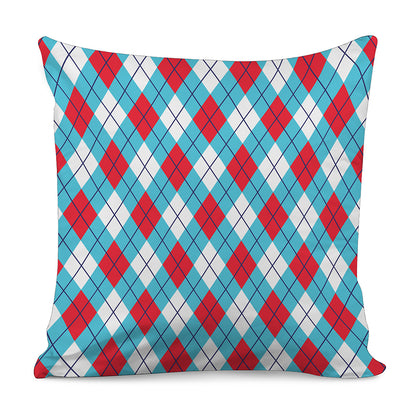 Red Blue And White Argyle Pattern Print Pillow Cover
