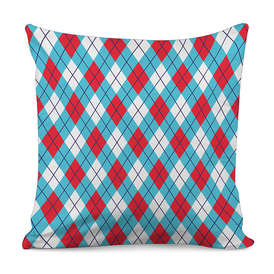 Red Blue And White Argyle Pattern Print Pillow Cover