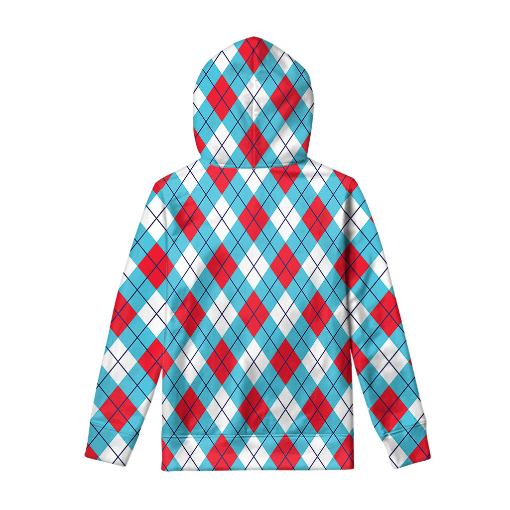Red Blue And White Argyle Pattern Print Pullover Hoodie